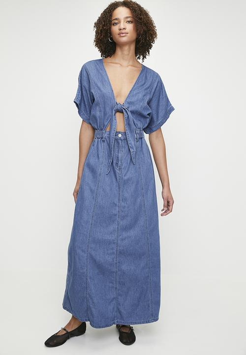 Me&B - Tie front lucy denim dress - med denim