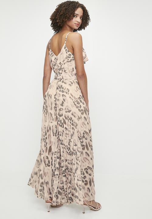 MILLA - Ruffle wide leg pleated jumpsuit - Natural Watery Leopard