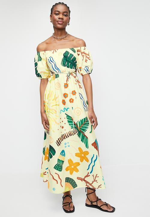 bardot cut out midi dress Bardot Cut-out Print Midi Dress