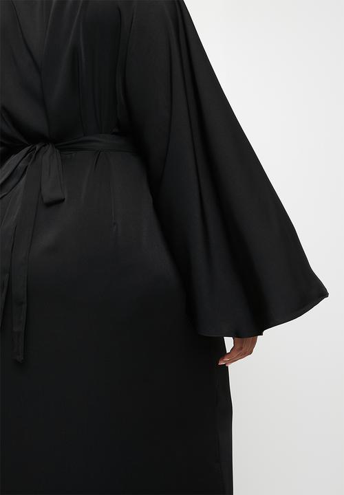 VELVET - Cape Sleeve Wrap Midi Dress - Black