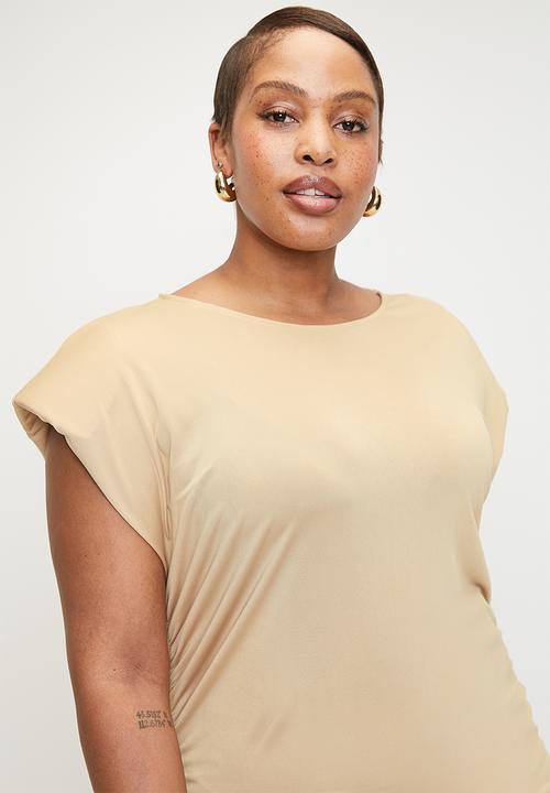 Superbalist - Power shoulder ruched detail tee - stone