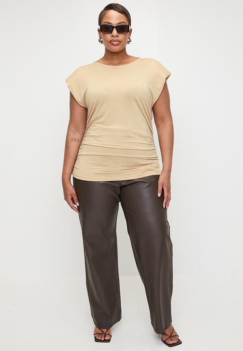 Superbalist - Power shoulder ruched detail tee - stone