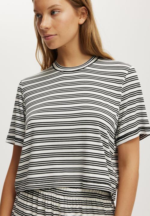 Cotton On - Dreamy Short Sleeve Jersey Sleep Set - Black/White Stripe