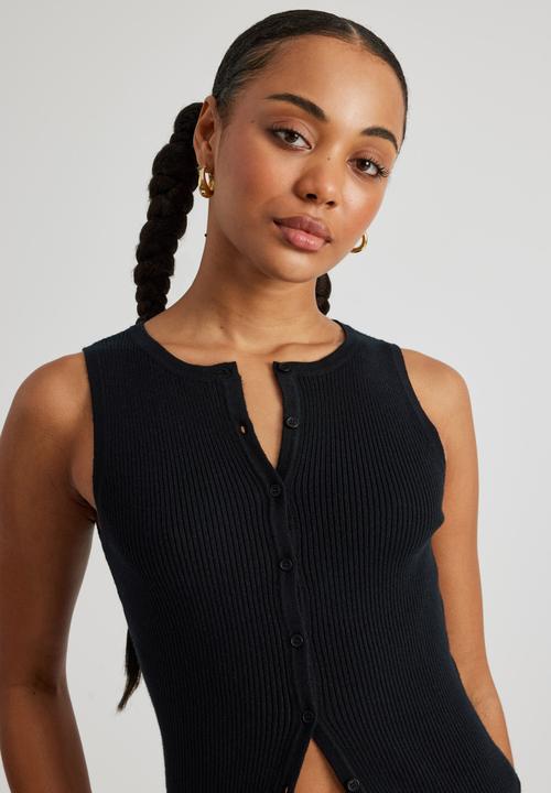 Factorie - Rosie Button Up Knit Tank - Black