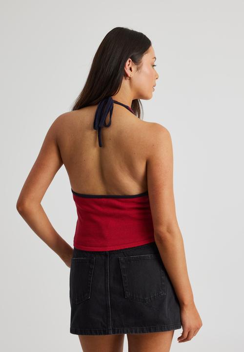 Factorie - Posie Knit Halter Top - Red/Navy Star
