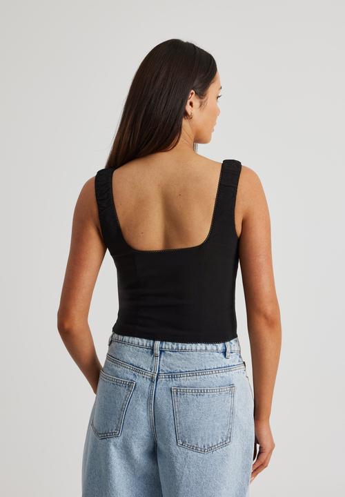 Factorie - Peyton  Picot Trim Corset Top - Black
