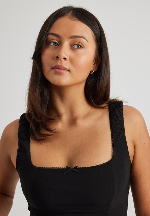 Factorie - Peyton  Picot Trim Corset Top - Black