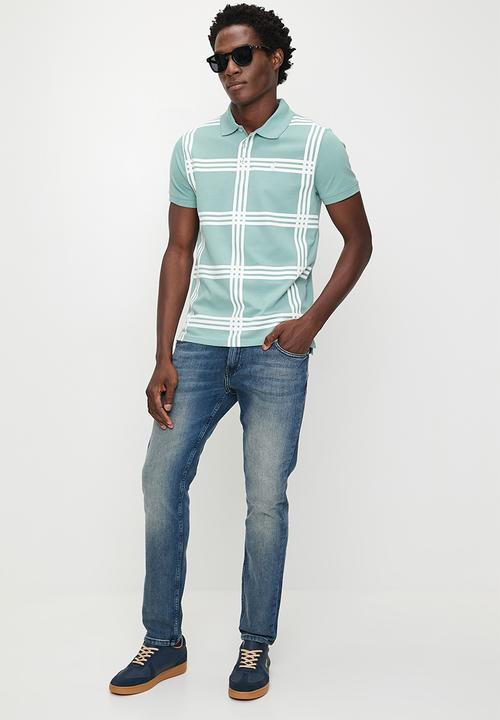 POLO - Migos Check Printed Short sleeve Golfer - Aqua