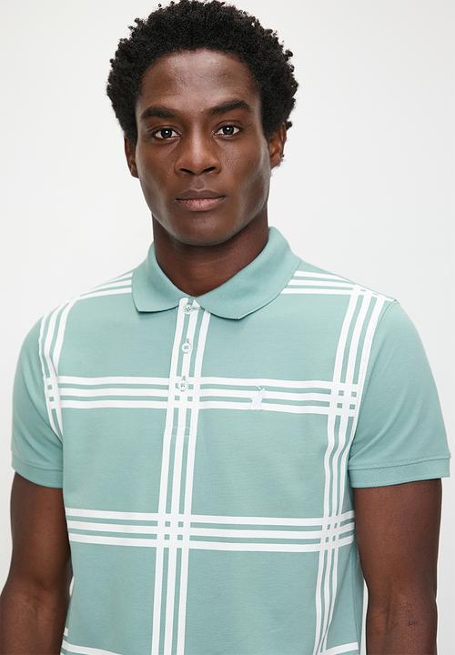 POLO - Migos Check Printed Short sleeve Golfer - Aqua