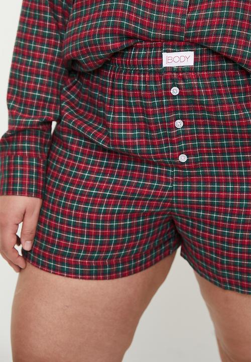 Cotton On - Plus flannel boyfriend boxer short - chrissy check/red