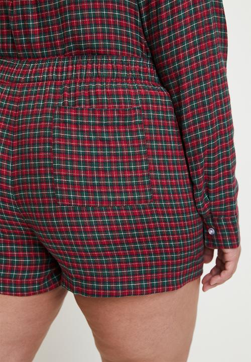 Cotton On - Plus flannel boyfriend boxer short - chrissy check/red