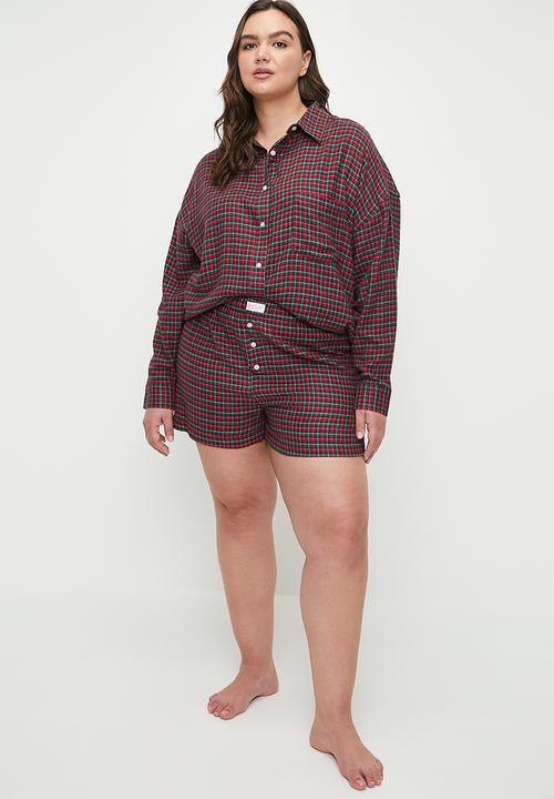 Cotton On - Plus flannel boyfriend boxer short - chrissy check/red