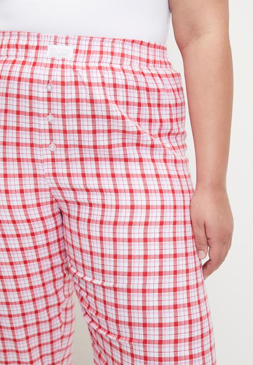 Cotton On - Plus flannel boyfriend boxer pant - robbin check cherry pop