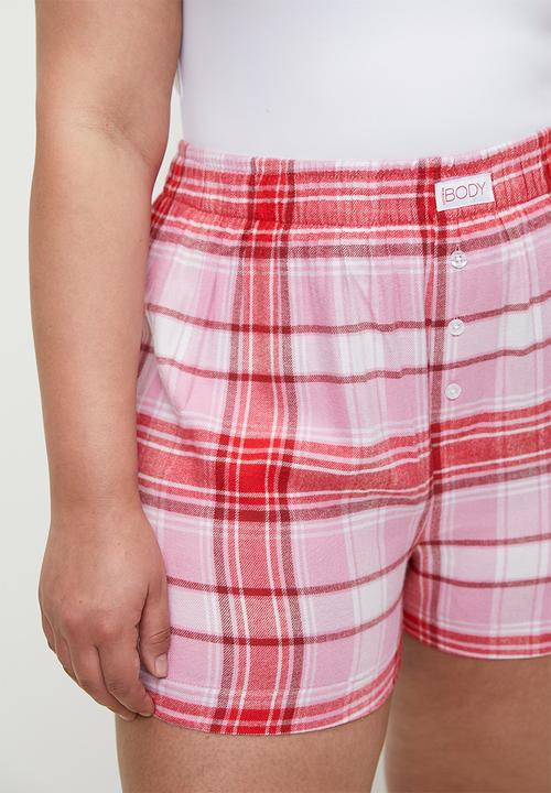 Cotton On - Plus Flannel Boyfriend Boxer Short-Remmi Check/Cherry Pop