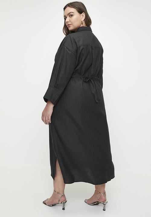 Me&B - Plus Linen Tunnel Shirt Dress In Black - Black