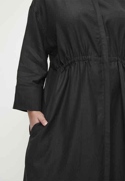 Me&B - Plus Linen Tunnel Shirt Dress In Black - Black