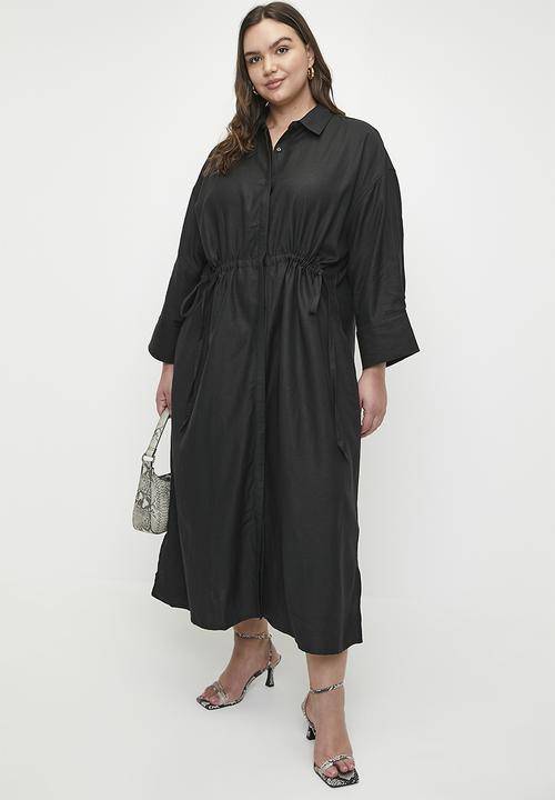 Me&B - Plus Linen Tunnel Shirt Dress In Black - Black