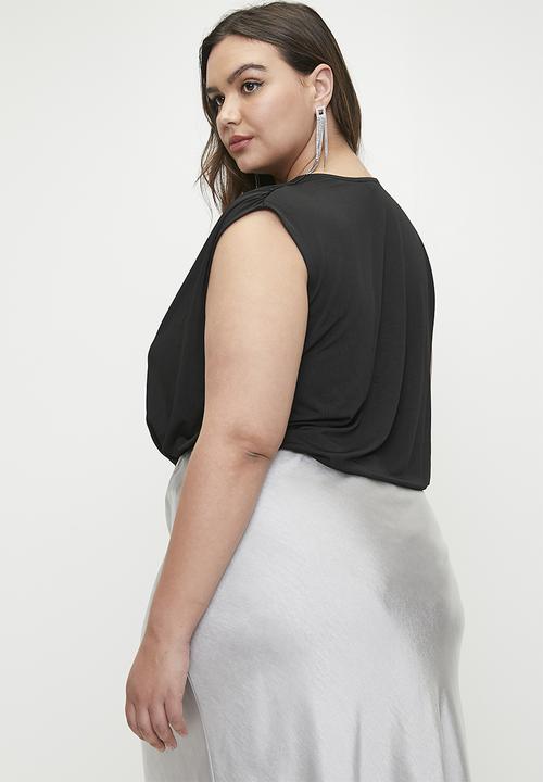 MILLA - V-neck wrap over combo bodysuit plus - black