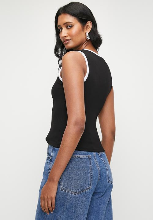 Superbalist - Tipping boat neck neck vest - black & white tapping