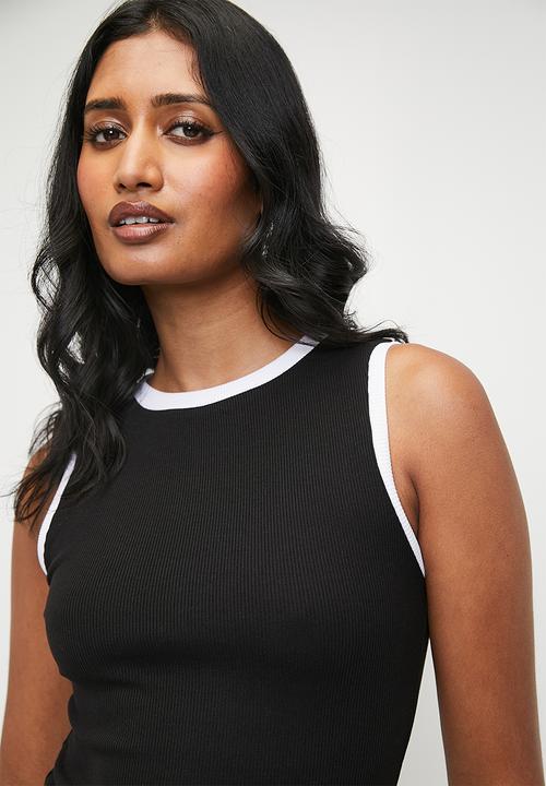 Superbalist - Tipping boat neck neck vest - black & white tapping