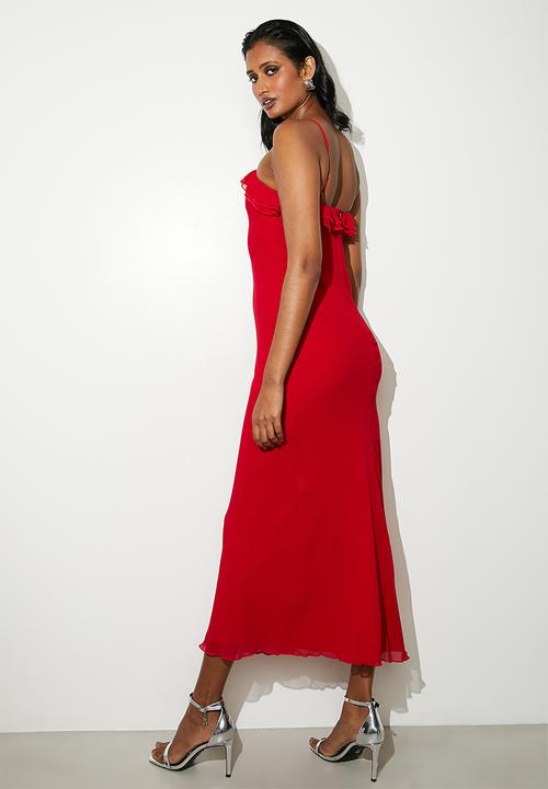 VELVET - Ruffle detail maxi dress - red