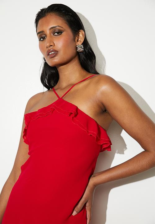 VELVET - Ruffle detail maxi dress - red