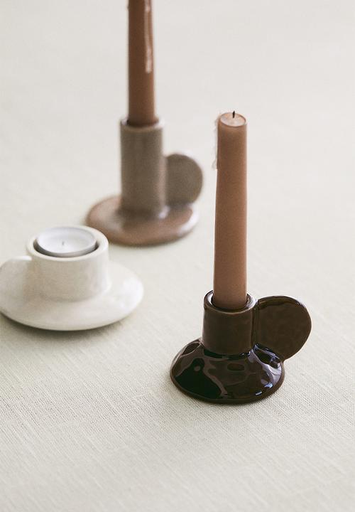 H&M - Stoneware candlestick - brown
