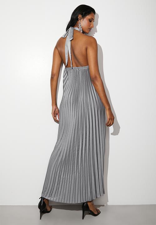 VELVET - Pleated halter trapeze dress - grey