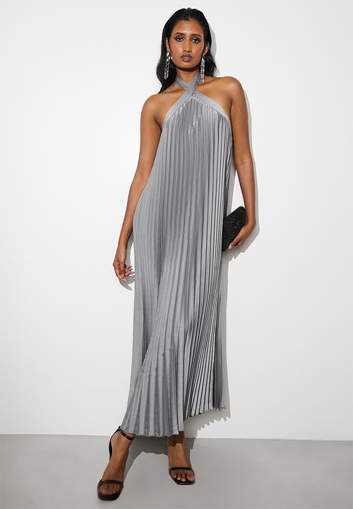 VELVET - Pleated halter trapeze dress - grey