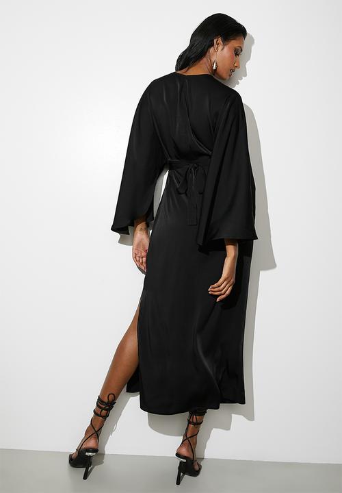 VELVET - Cape sleeve wrap midi dress - black