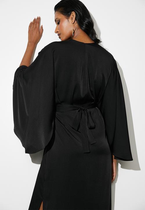VELVET - Cape sleeve wrap midi dress - black