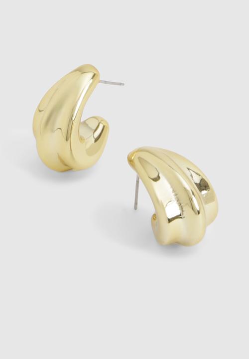 boohoo - Gold Ridged Hoop Earrings - Gold