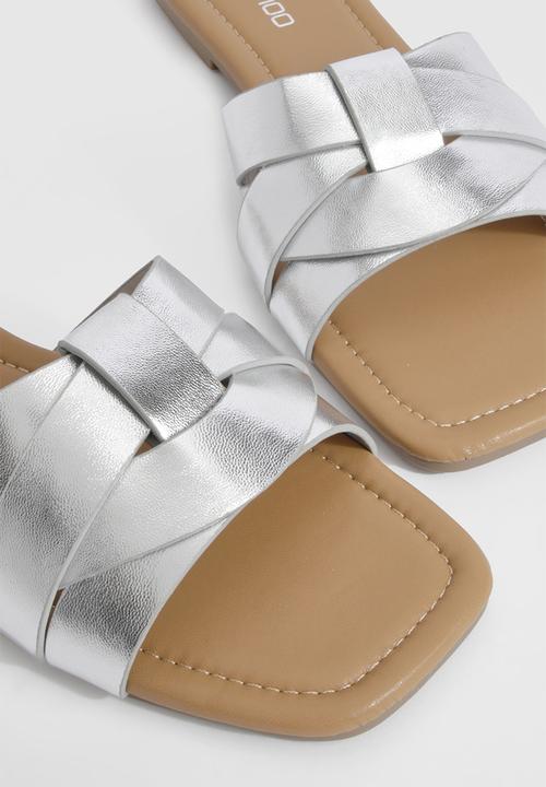 boohoo - Metallic Woven Basic Mule Sandals - Silver