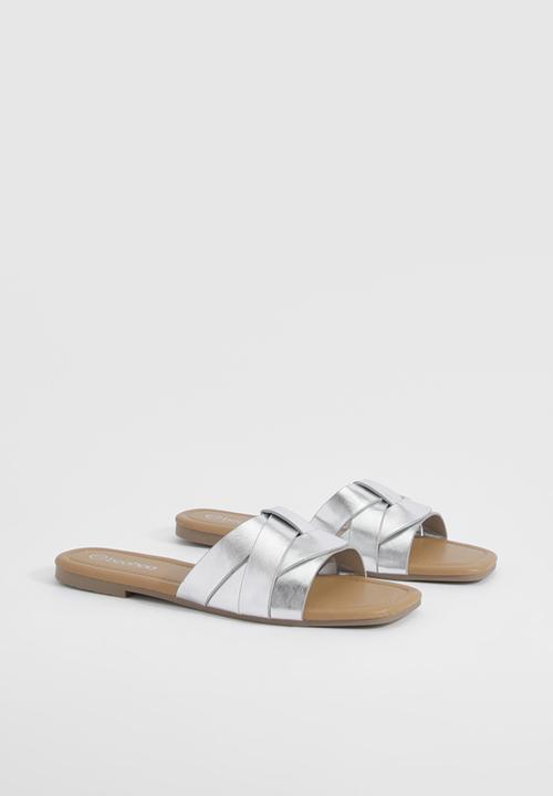 boohoo - Metallic Woven Basic Mule Sandals - Silver