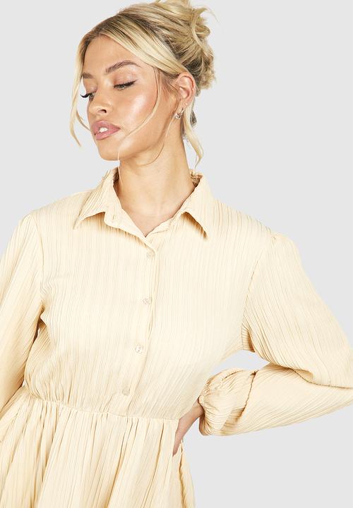 boohoo - Textured Skater Dress - Stone