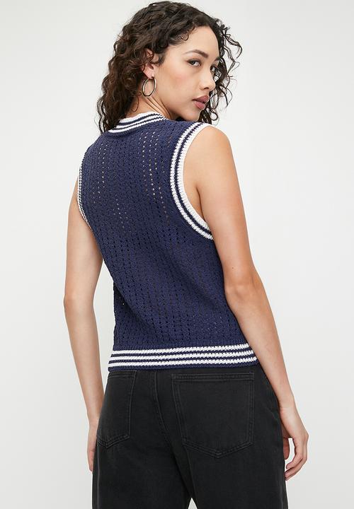 Cotton On - Seaspray V-Neck Vest - Cool Navy & Ecru