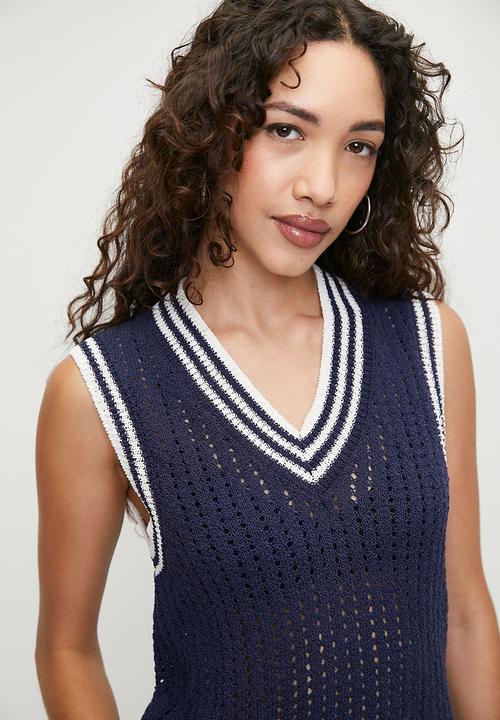Cotton On - Seaspray V-Neck Vest - Cool Navy & Ecru