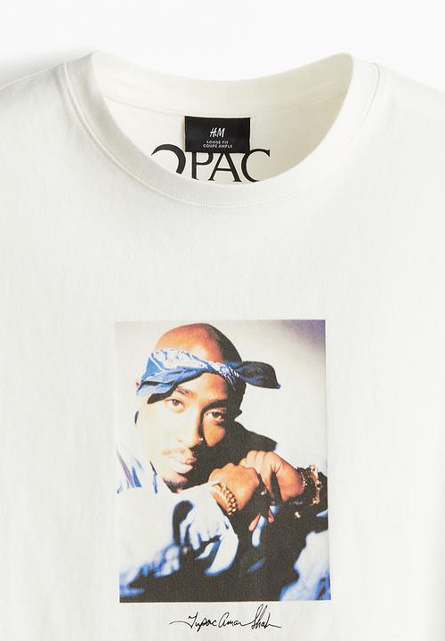 H&M - Loose fit printed t-shirt - white 2pac
