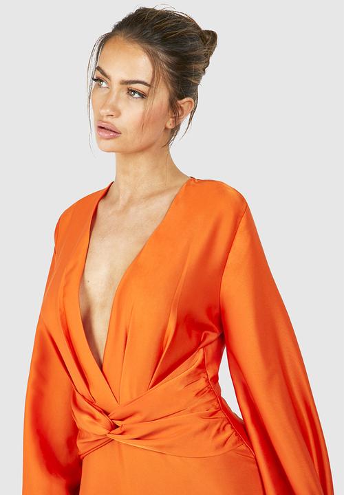 boohoo - Satin Twist Front Maxi Dress - Orange