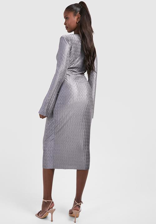 Plisse Flare Sleeve Midaxi Dress - Slate