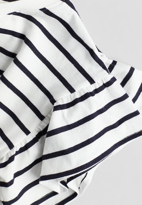 H&M - Flounce-sleeved jersey top - white striped