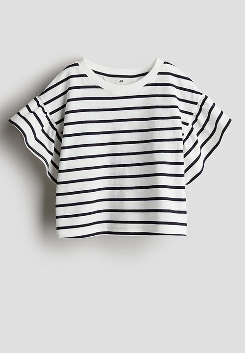 H&M - Flounce-sleeved jersey top - white striped