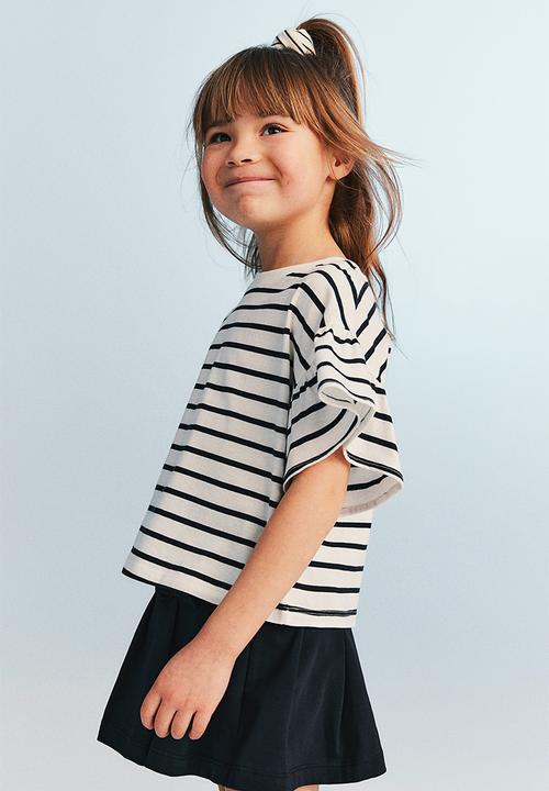 H&M - Flounce-sleeved jersey top - white striped
