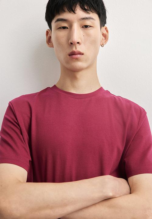 H&M - Regular fit round-neck t-shirt - burgundy 