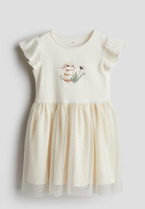 Tulle-skirt jersey dress - light beige/bunny - 1227285004
