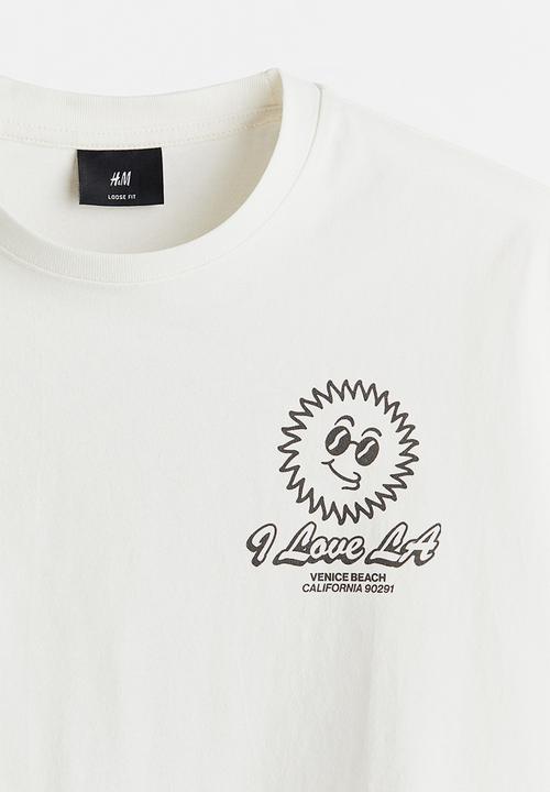 H&M - Loose fit printed t-shirt - cream i love la