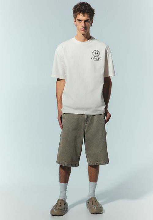 H&M - Loose fit printed t-shirt - cream i love la