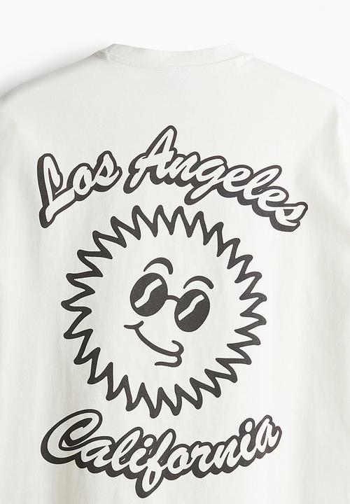 H&M - Loose fit printed t-shirt - cream i love la