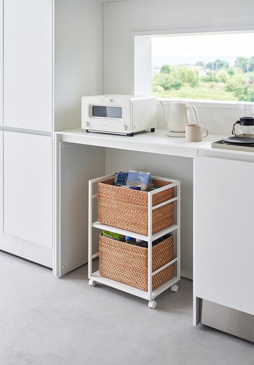 Yamazaki - 2 Tiered semi-closed storage wagon - white