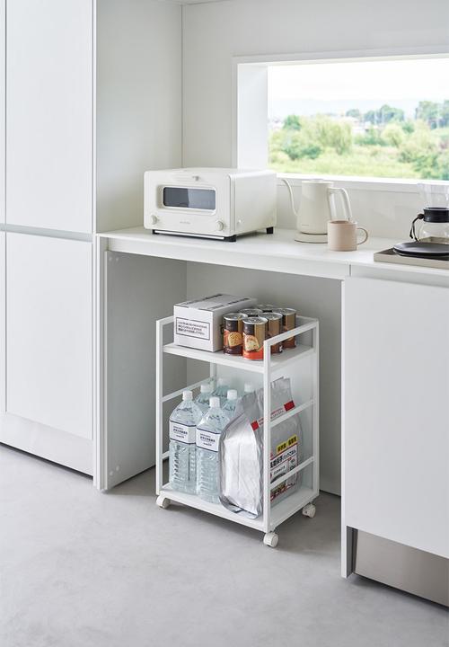 Yamazaki - 2 Tiered semi-closed storage wagon - white